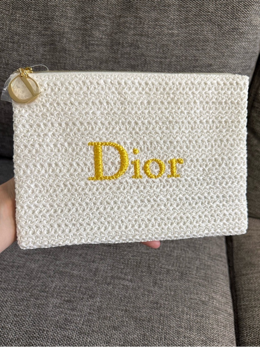 Dior White Crochet Flat Pouch Cosmetic Bag  Logo Summer 2026 New Authentic Brand